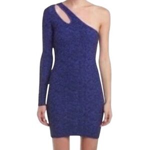 BCBGeneration NWT One Shoulder Long Sleeve Mini Bodycon Party Dress Blue Size XS